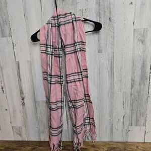 Pink Plaid Scarf Cashmere Feel 100% Acrylic 12X72